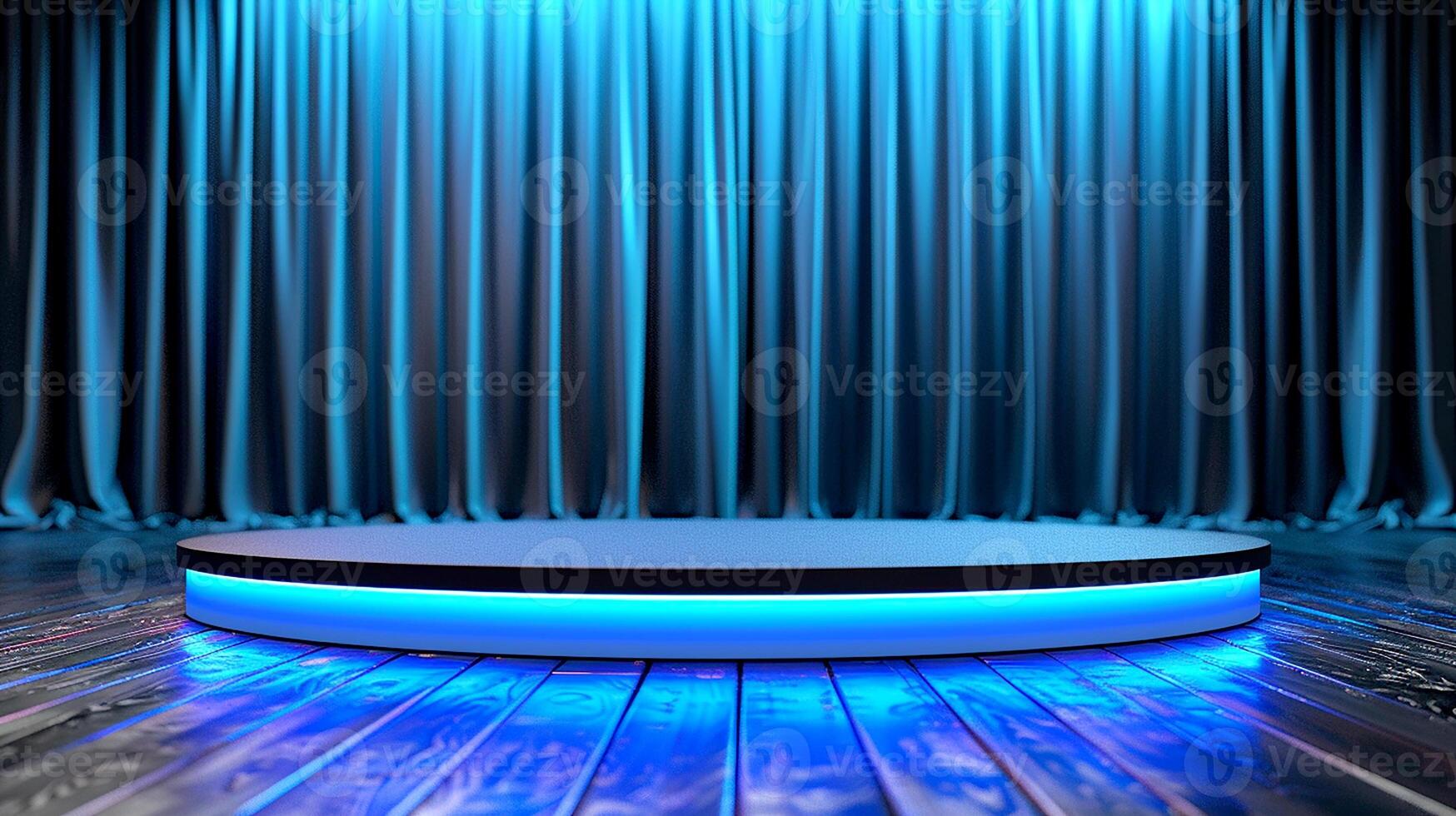 A stage with a blue light on it photo