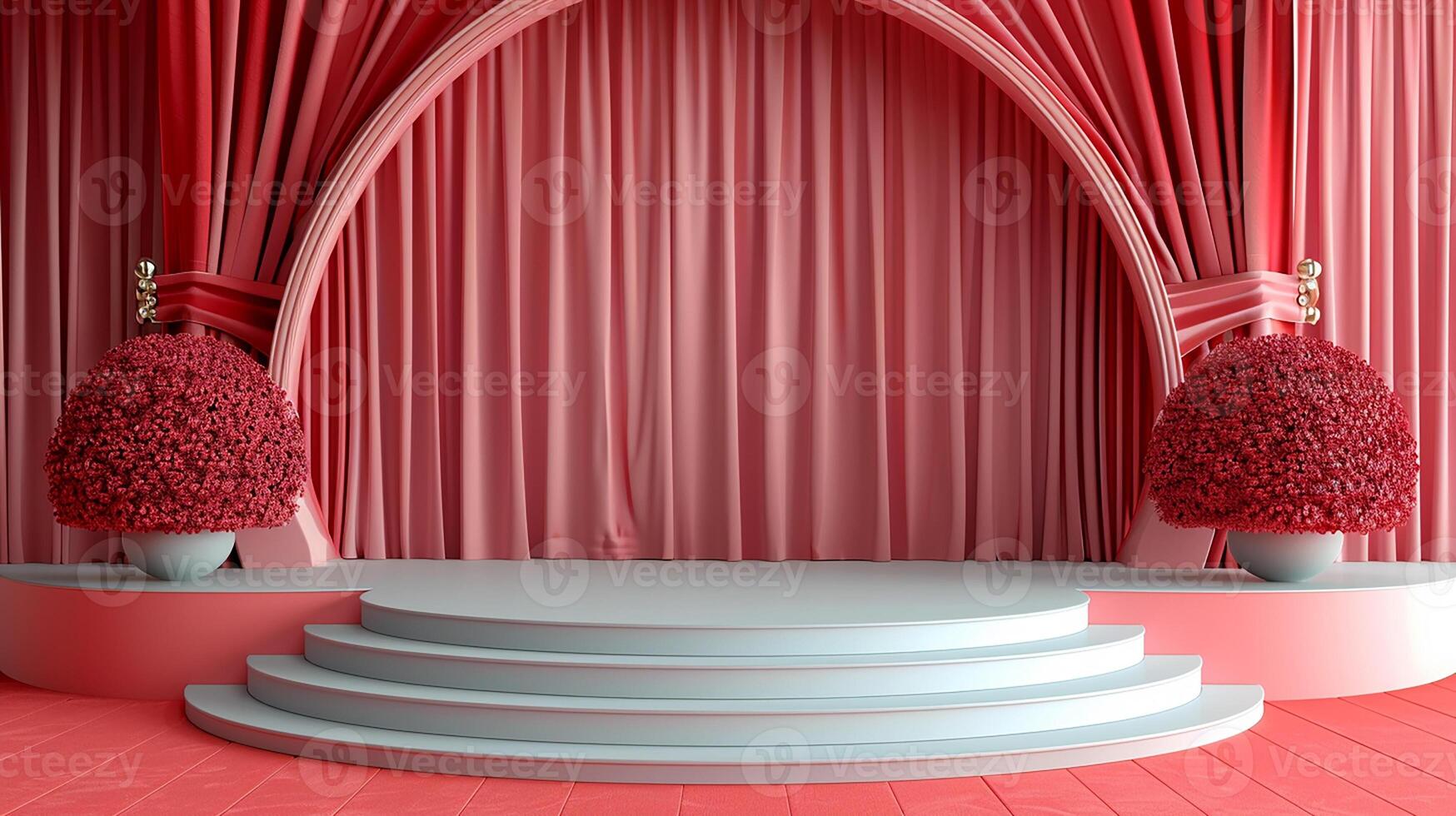 Stage with red curtains and a podium photo