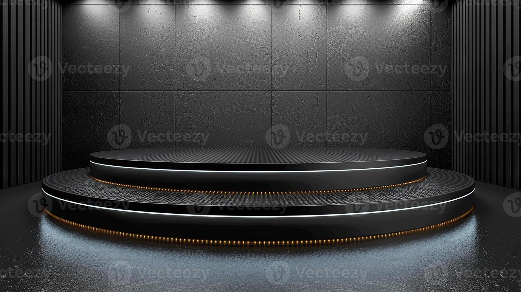 3d rendering of a black stage with lights photo