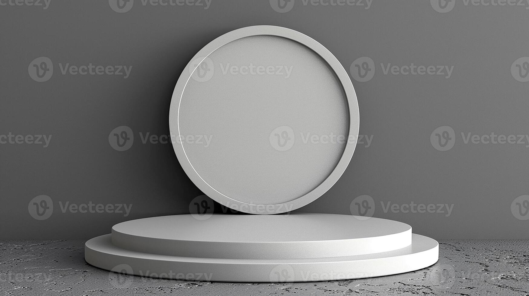 3d render of a white pedestal with an oval frame photo