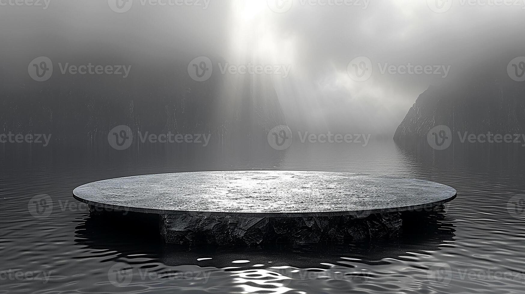A large stone platform in the middle of a lake photo