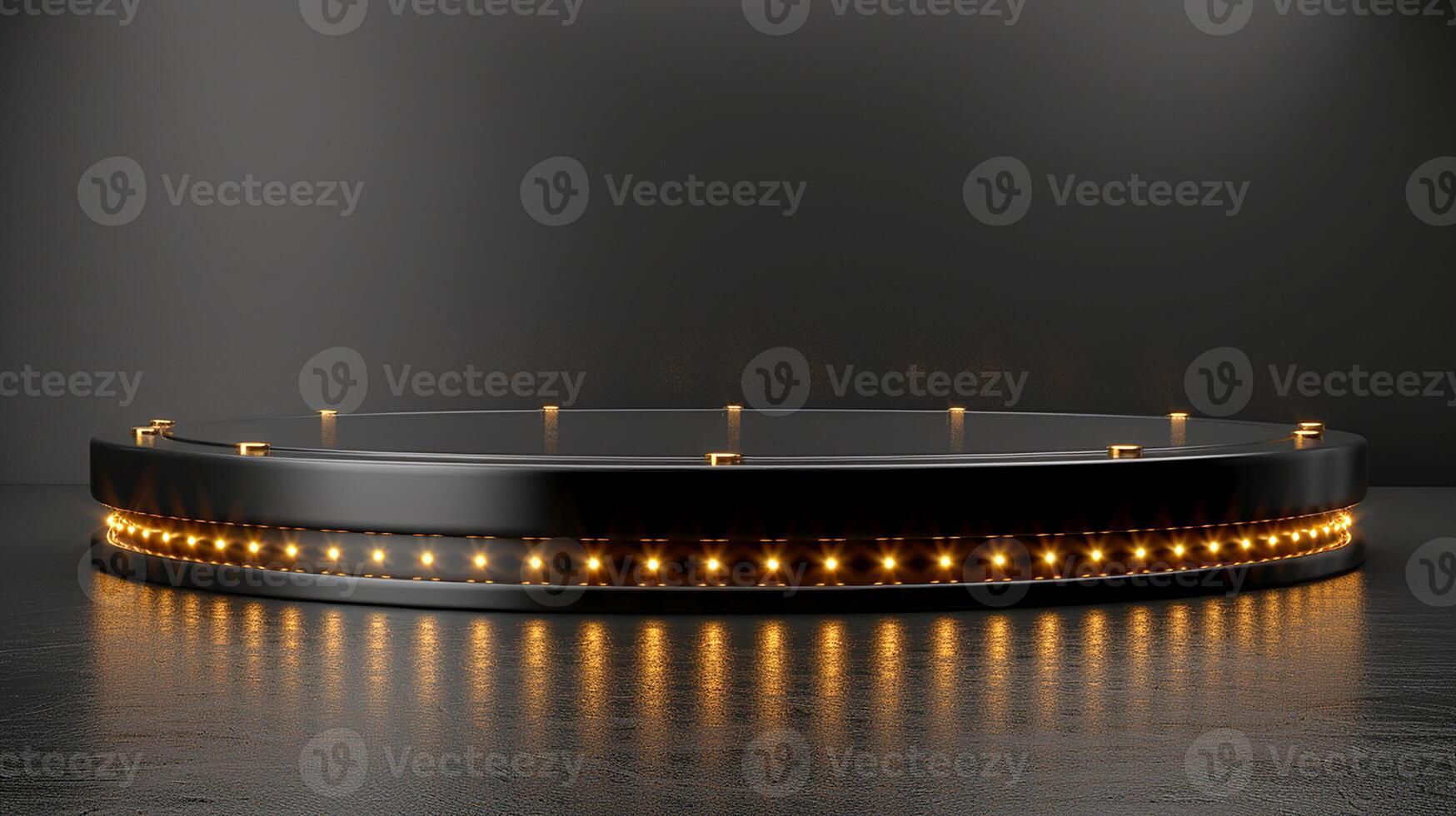 A black round table with yellow lights on it photo