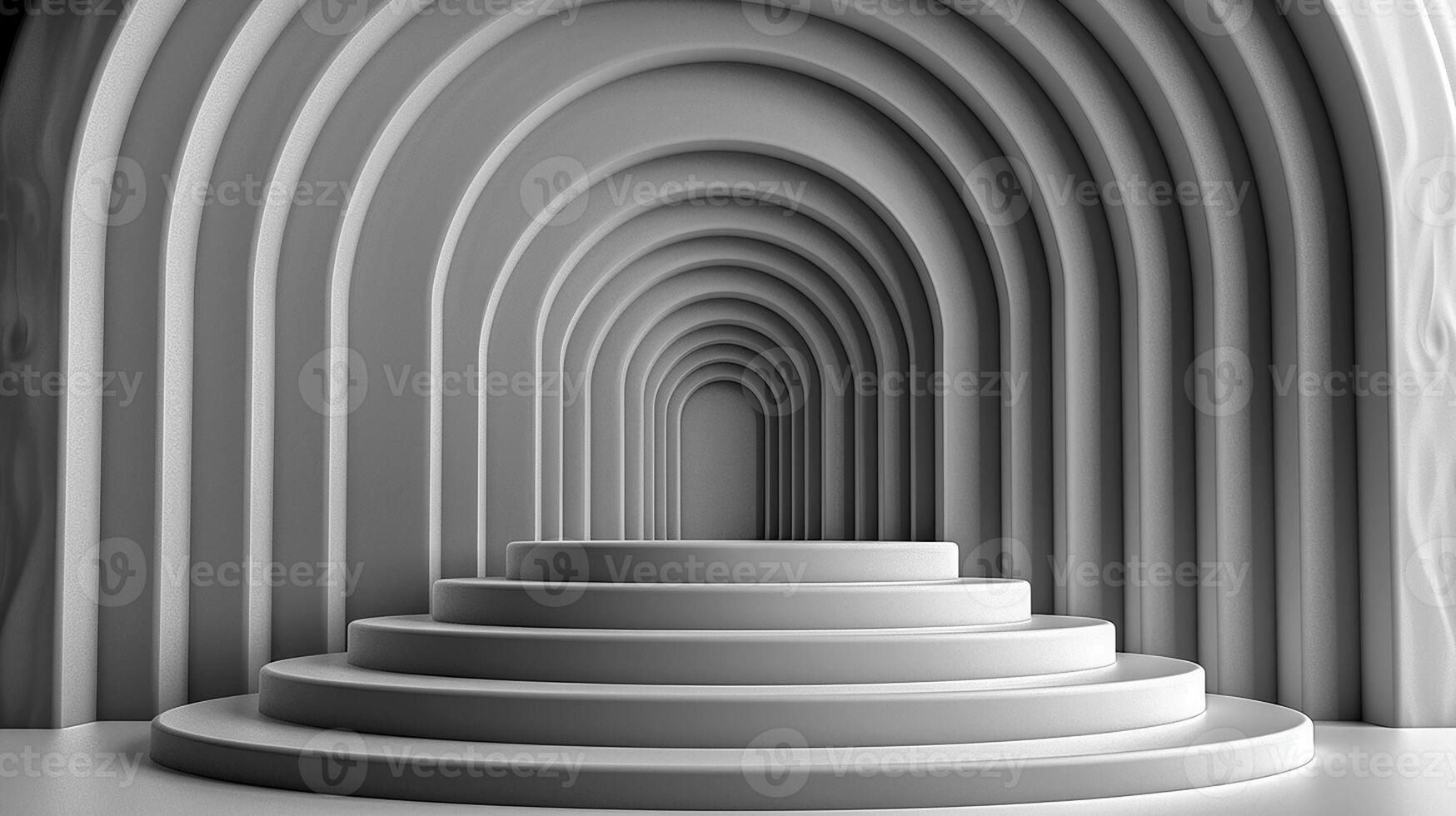 3d rendering of a circular staircase in a white room photo