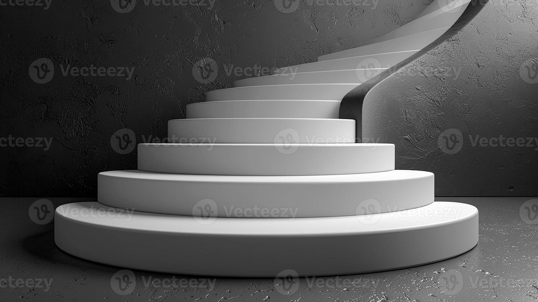 3d rendering of a white staircase in a dark room photo