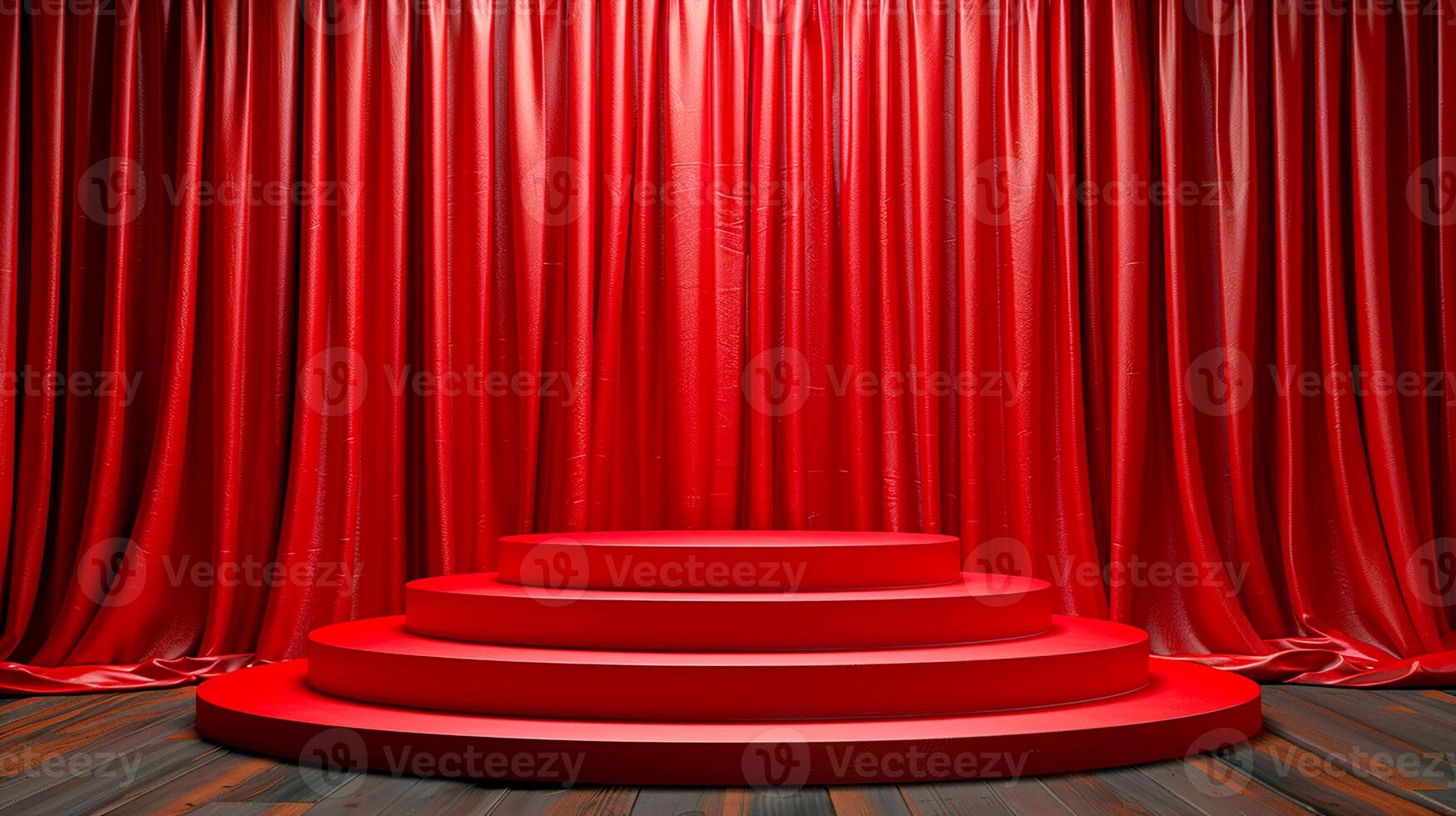 Red stage with a podium and red curtains photo