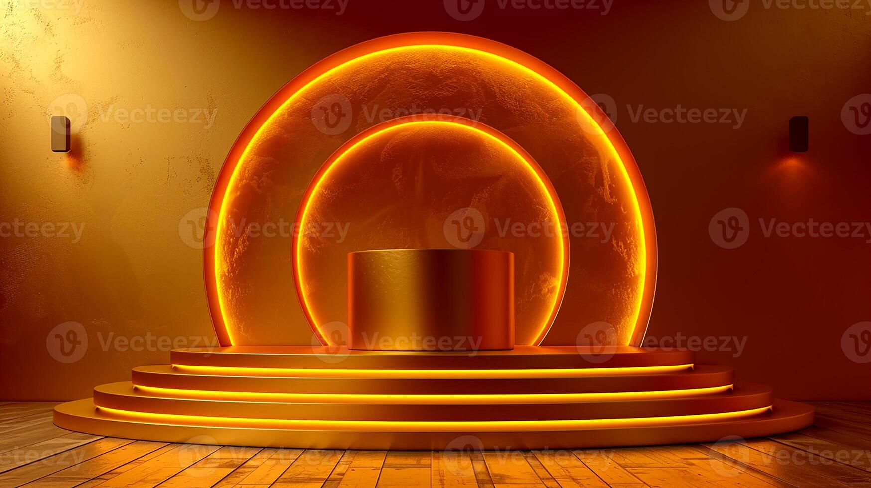 Golden podium with a spotlight on top of it photo