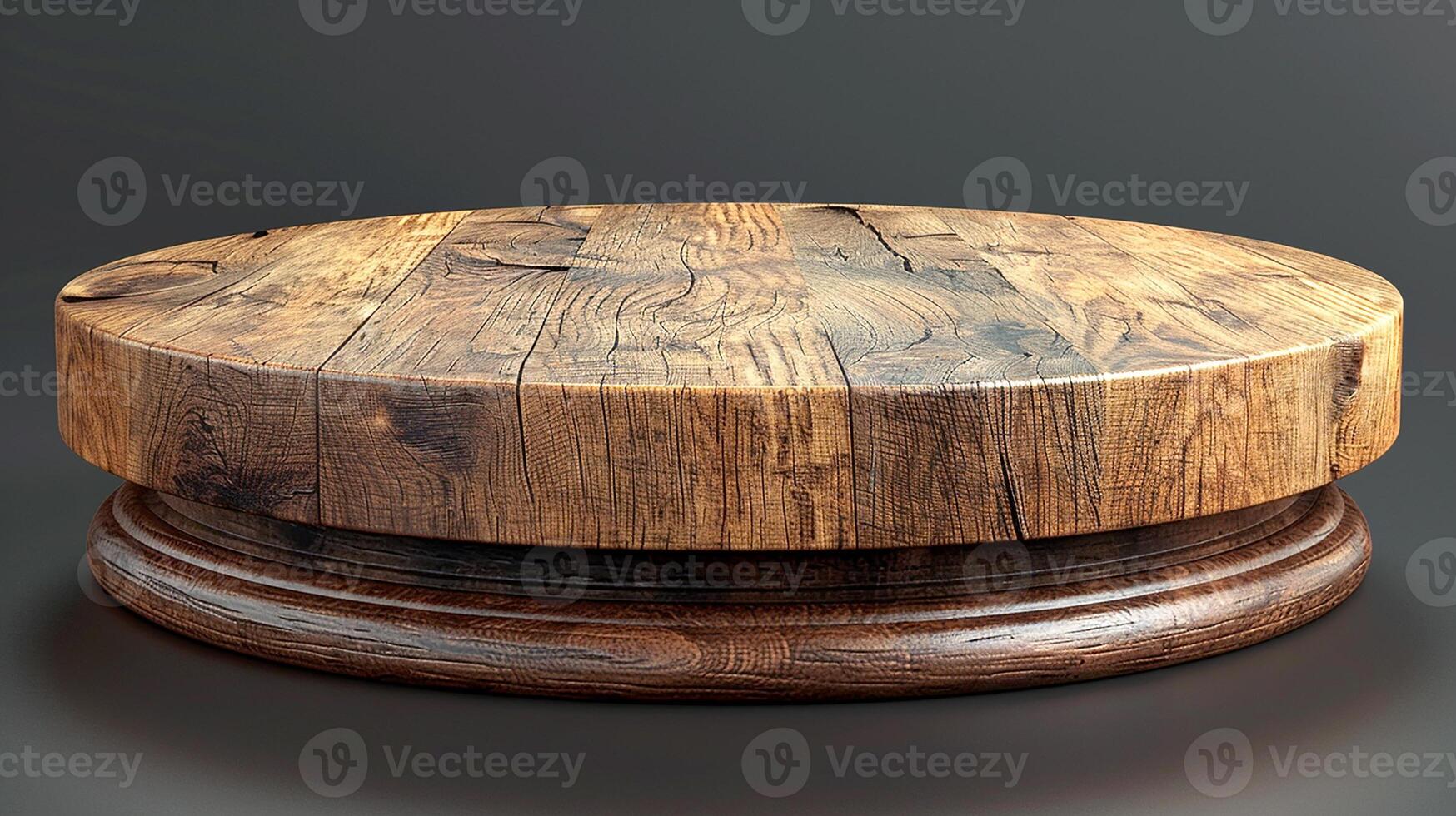 A wooden table with a round top photo