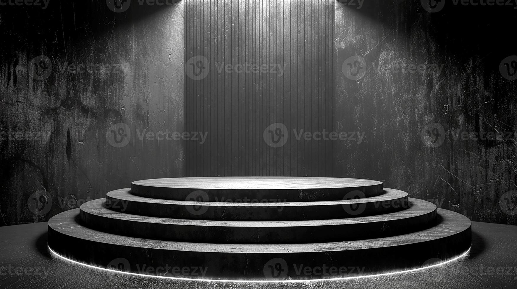 Black and white photo of a stage with steps
