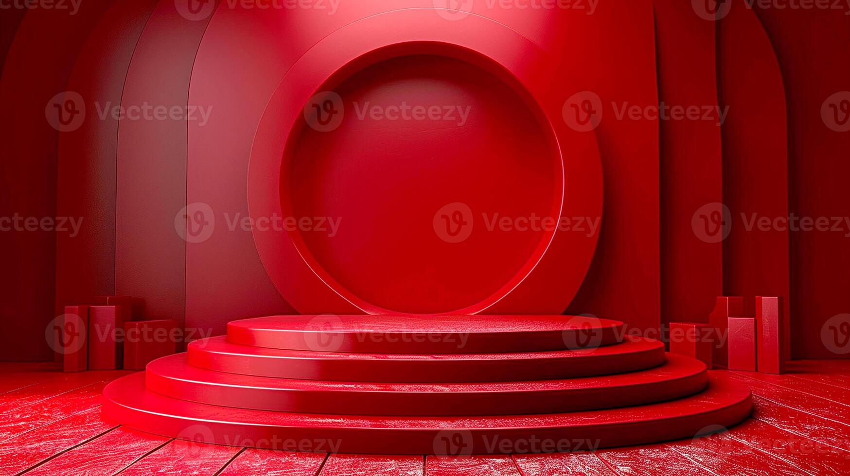 Red stage with a podium and a spotlight photo
