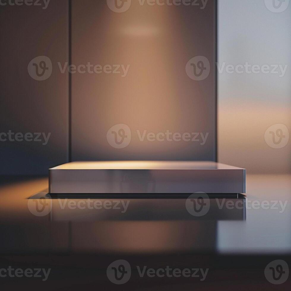 A white box sitting on a table in a dark room photo
