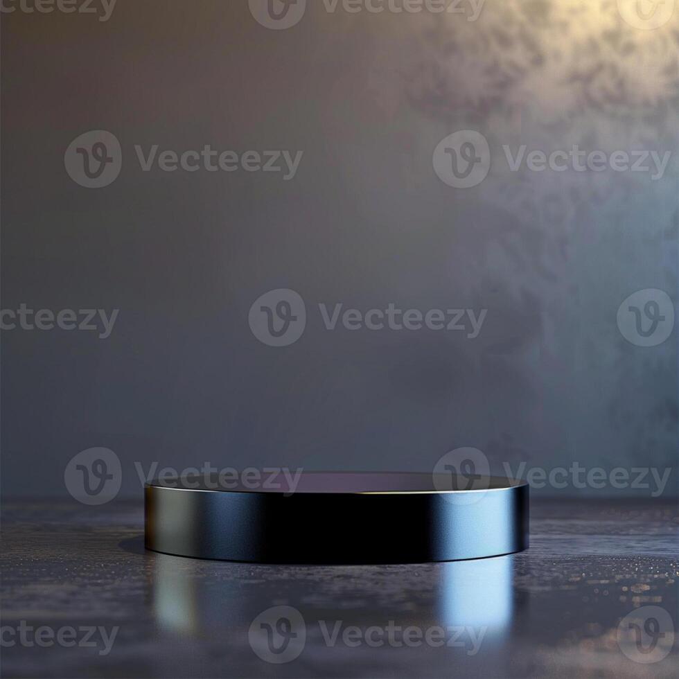 A black round table on a concrete floor photo
