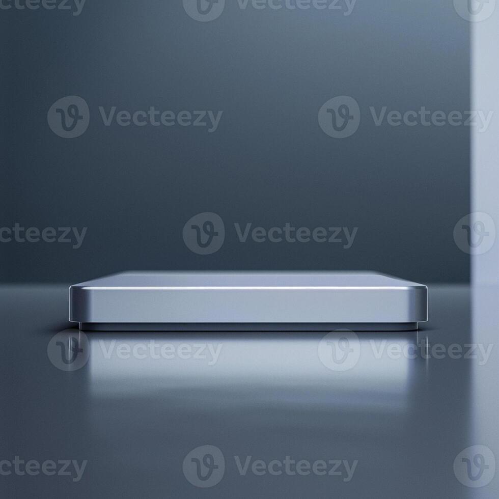 A silver metal box sitting on a table photo