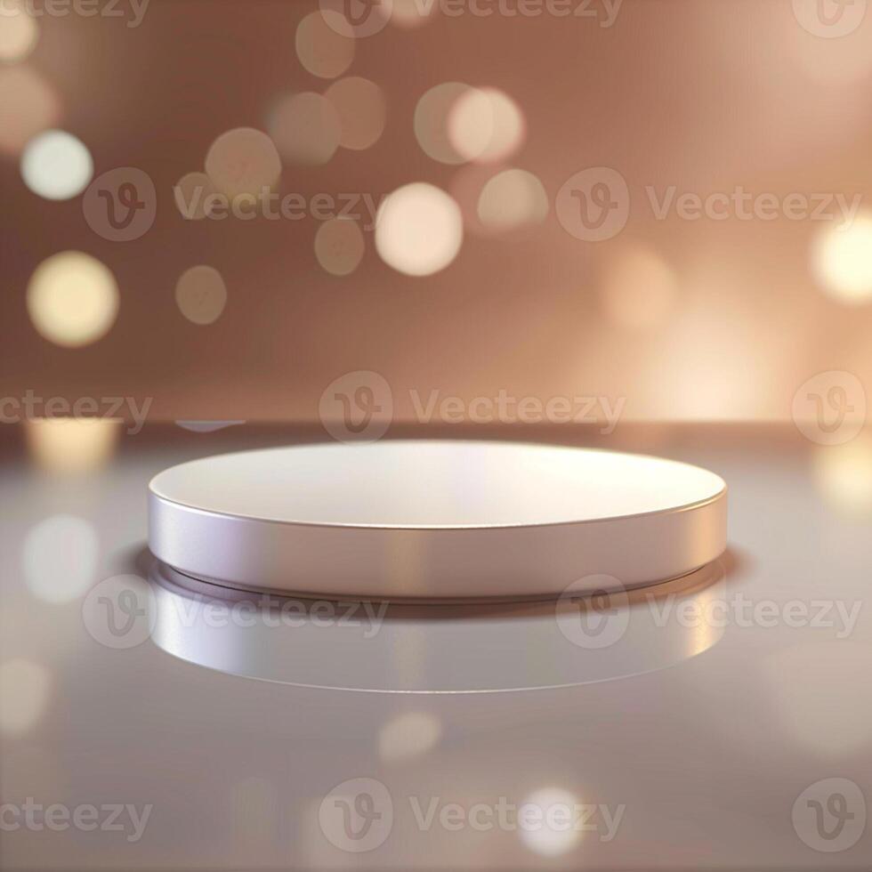 An empty white plate on a table with a bokeh effect photo