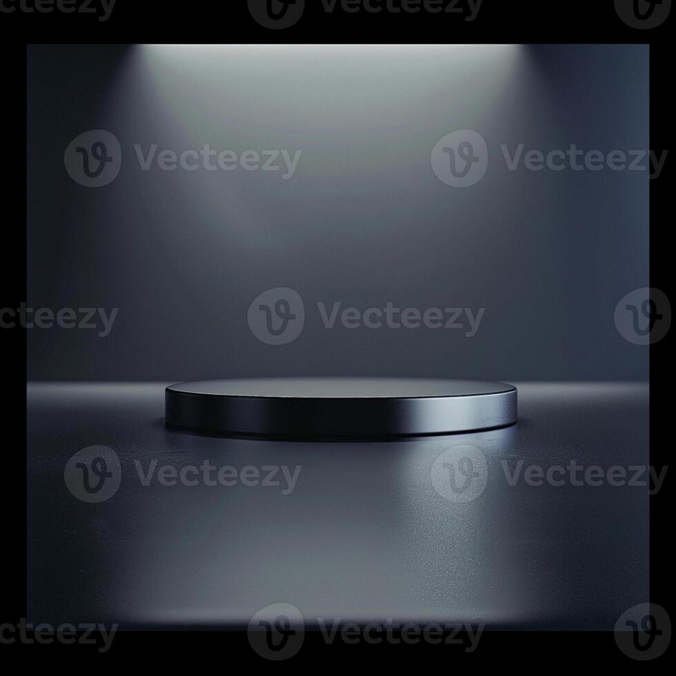An empty podium in front of a spotlight photo