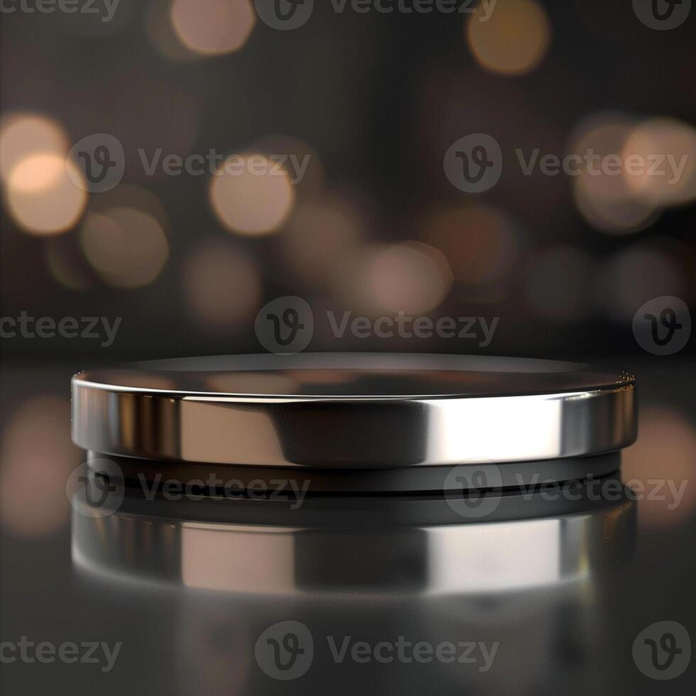A silver object on a table with a blurred background photo