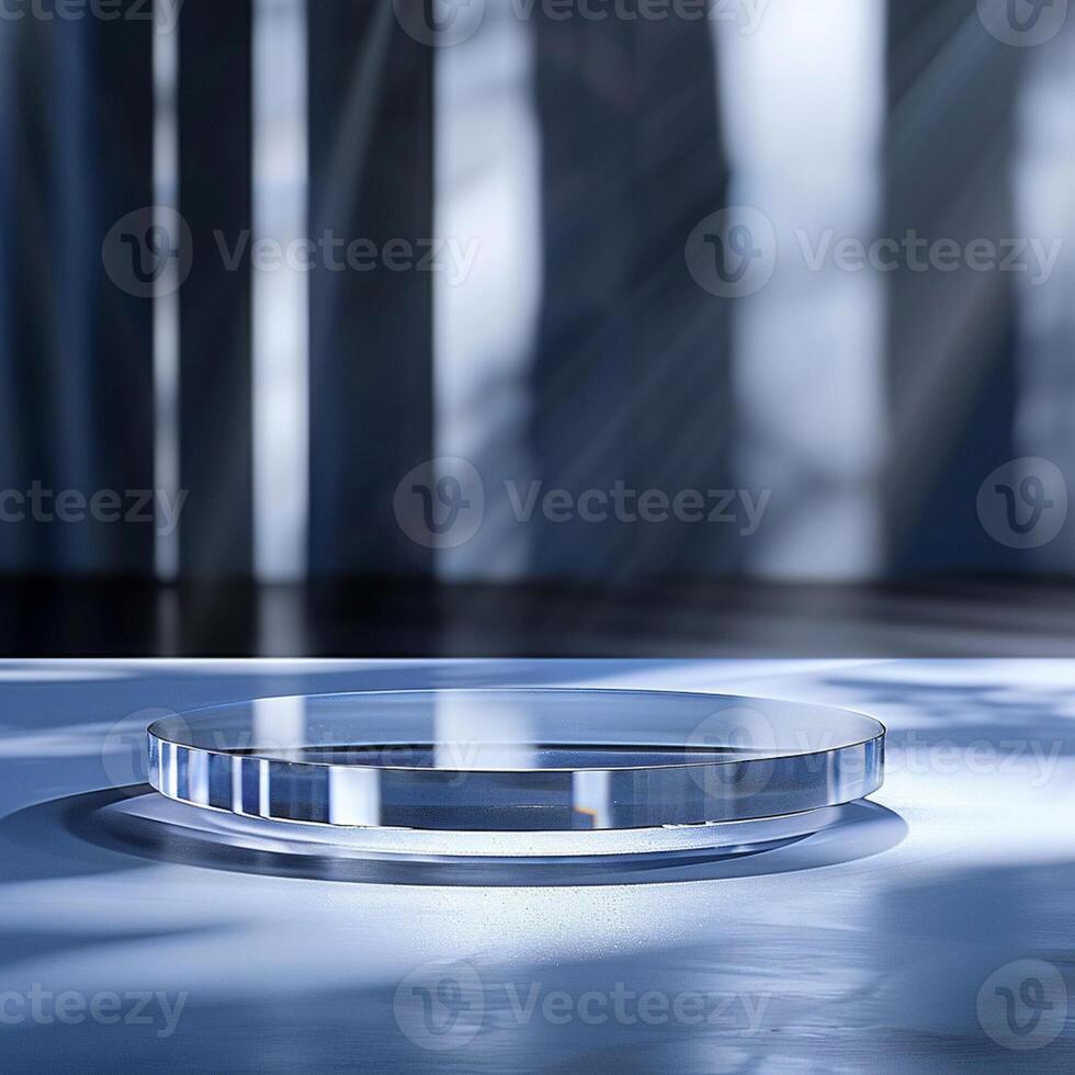 A glass table with a light shining on it photo