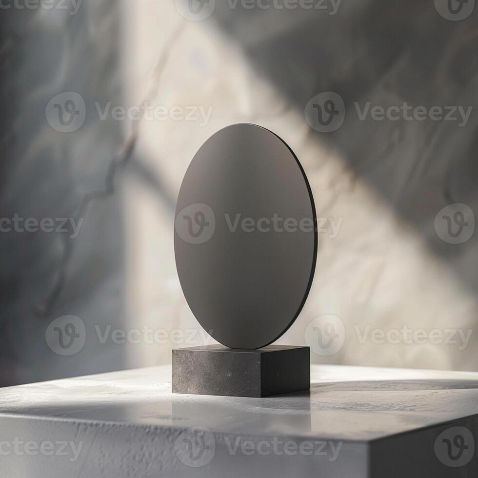 A black round object on a white table photo