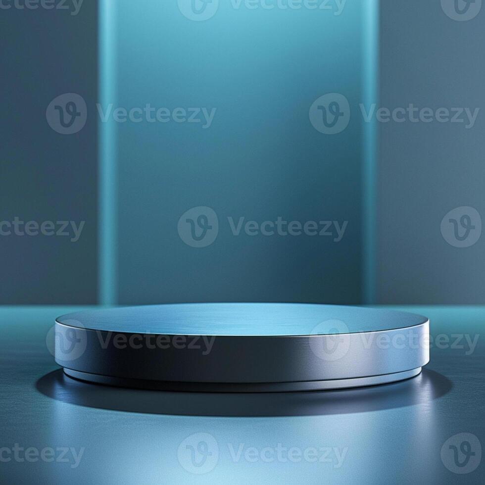 An empty podium on a table with a blue light photo