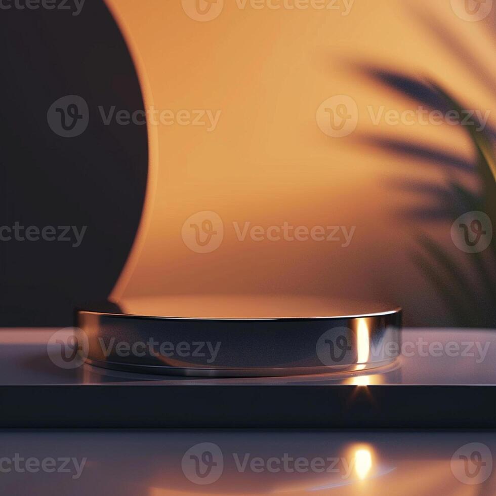 A round object on a table with a plant in the background photo