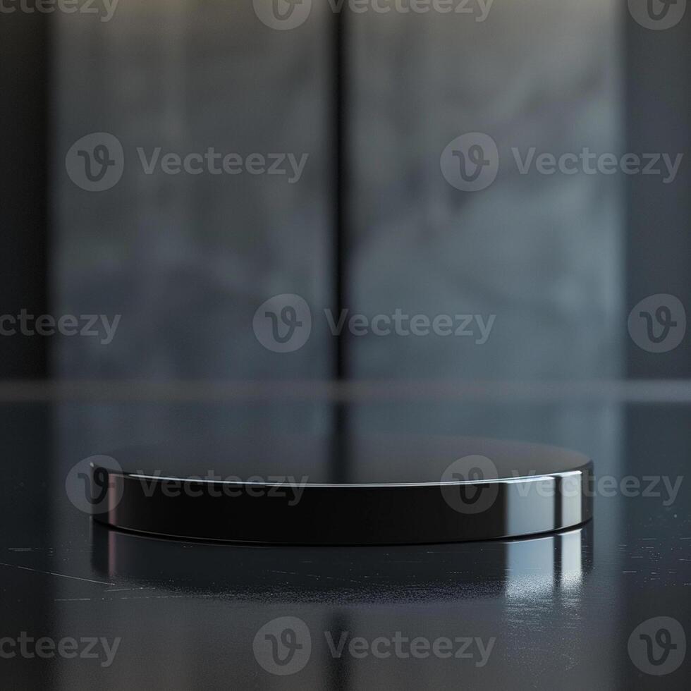 A black round table on a table with a black background photo