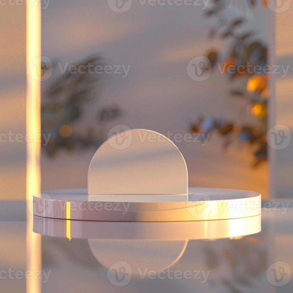 A white object on a table with a reflection of the sun photo