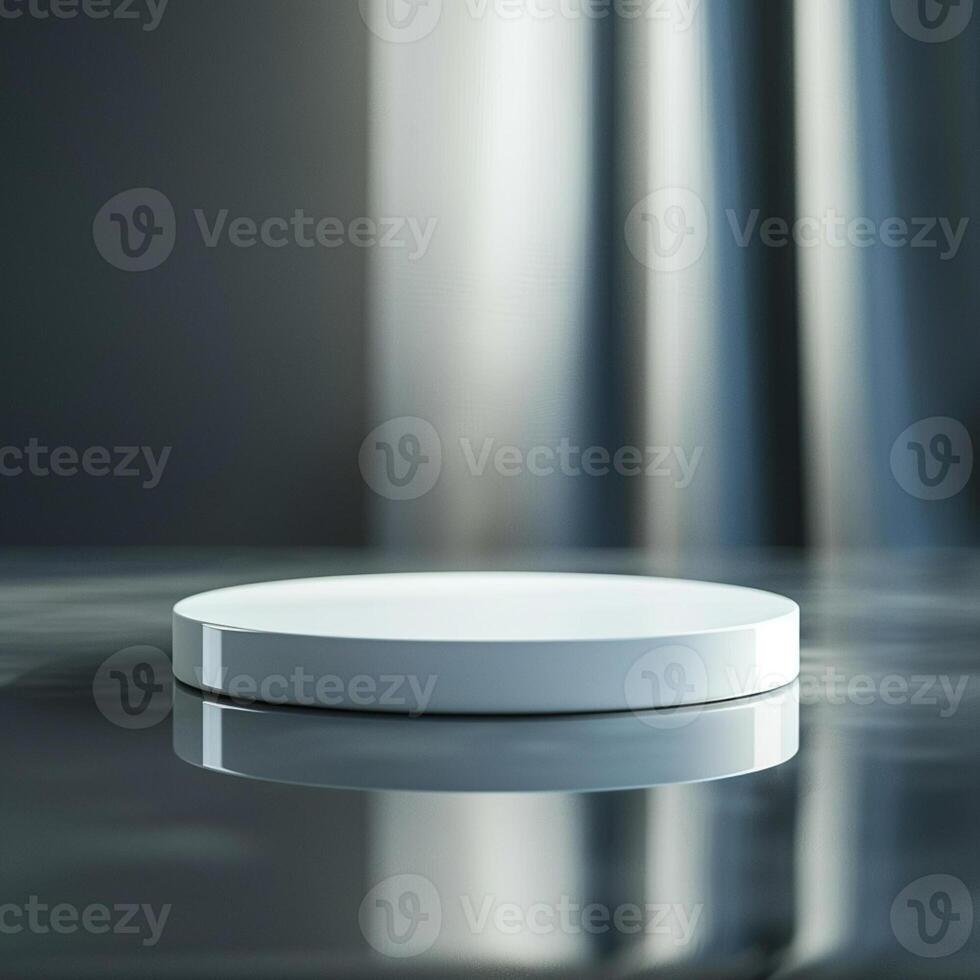 A white round object on a table with a curtain in the background photo