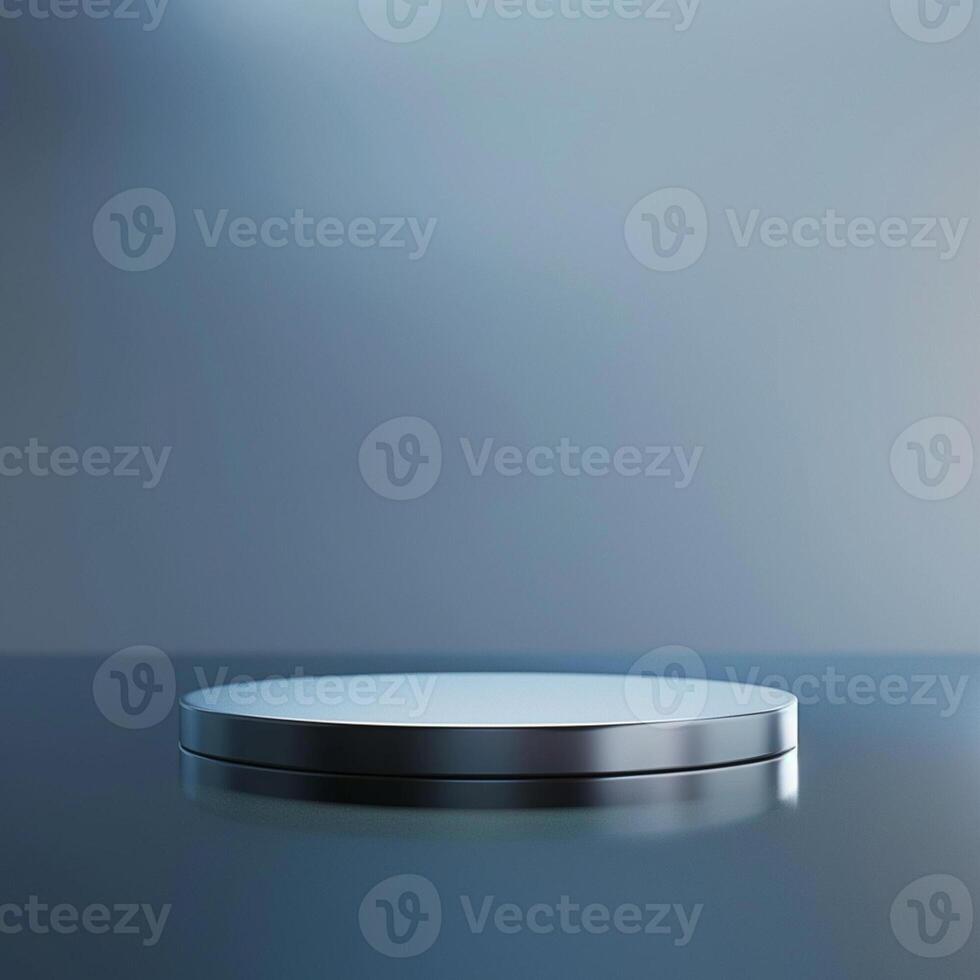 An empty podium on a table with a blue background photo