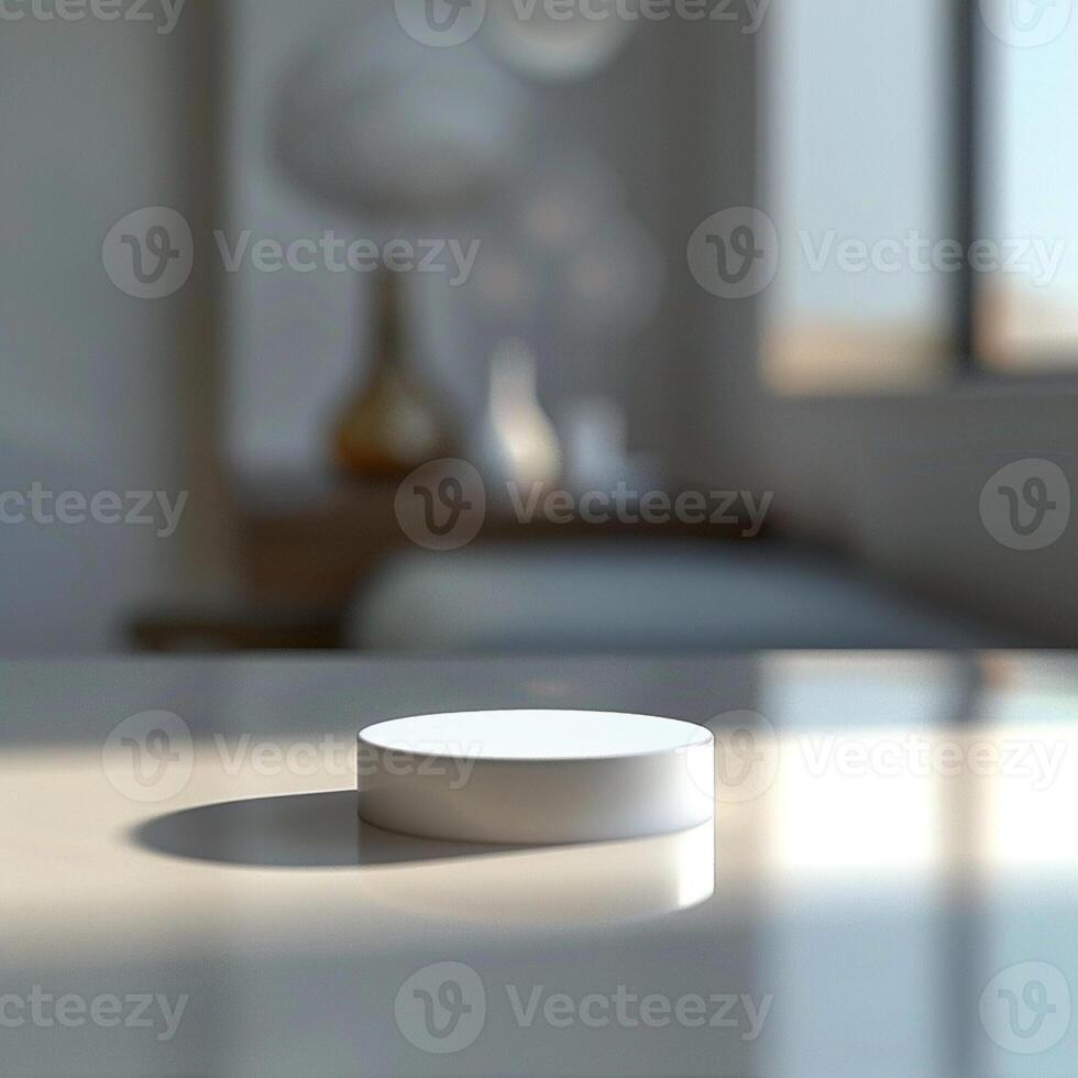 A white object sitting on a table in front of a window photo