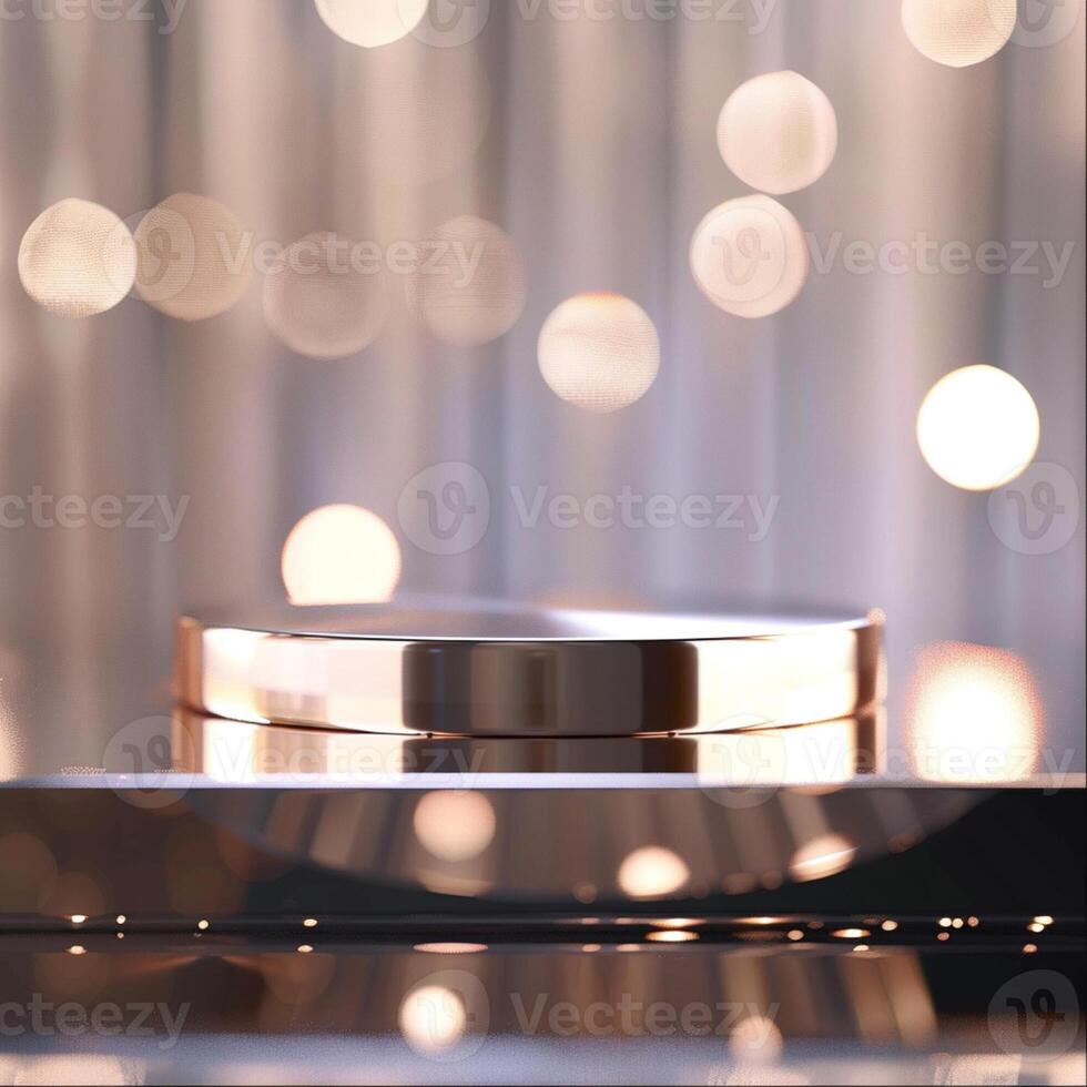 A shiny object on a table with lights behind it photo