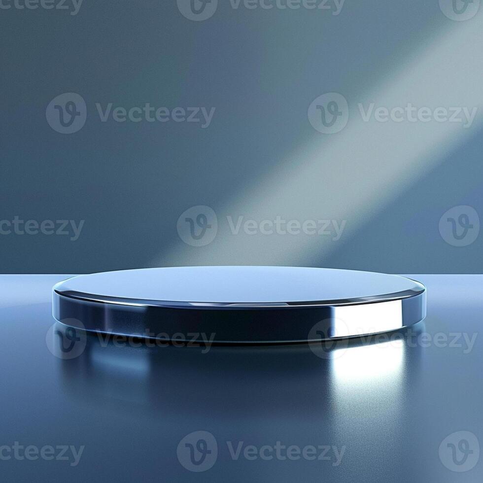 A round table with a silver surface on a table photo