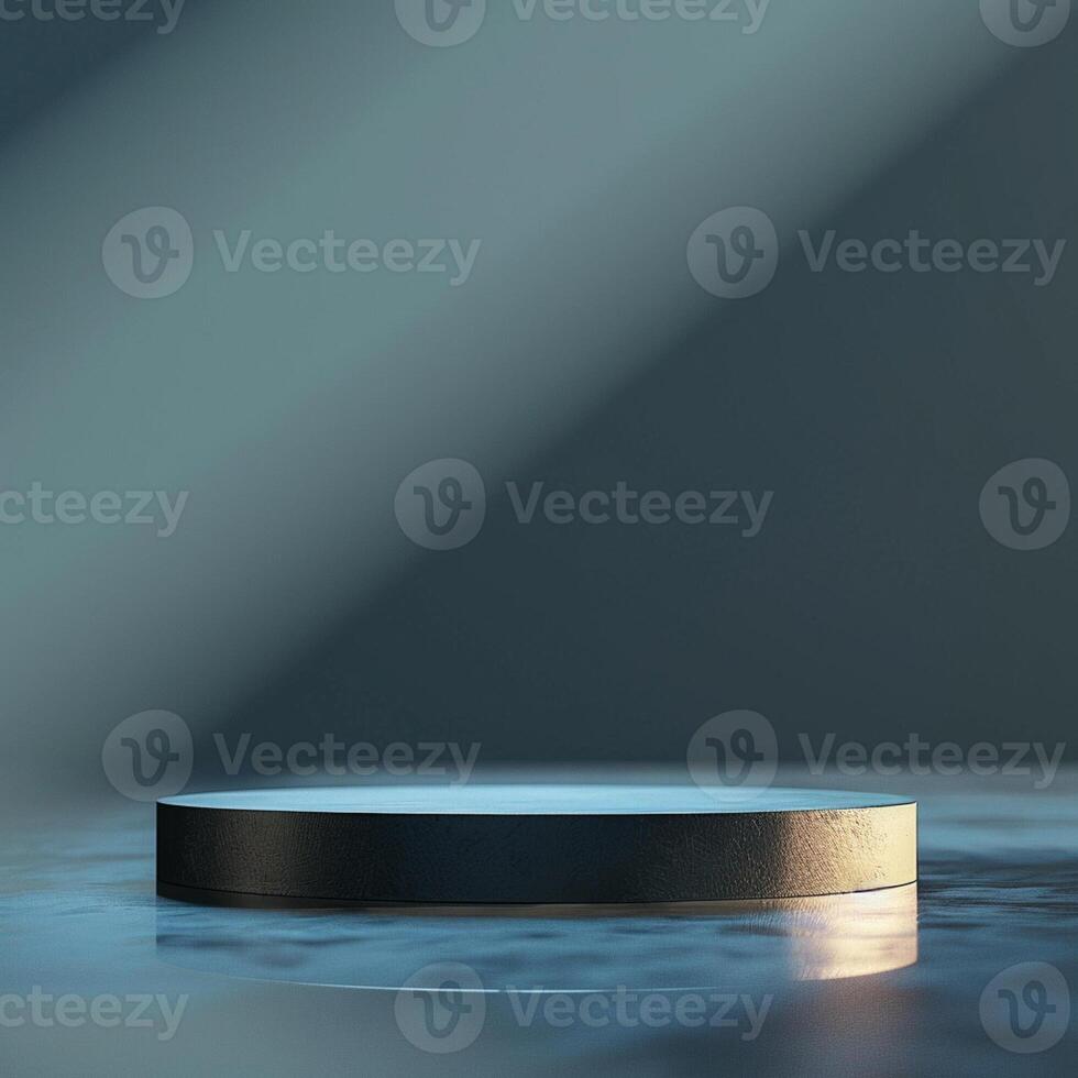 An empty round table on a table with a light shining on it photo