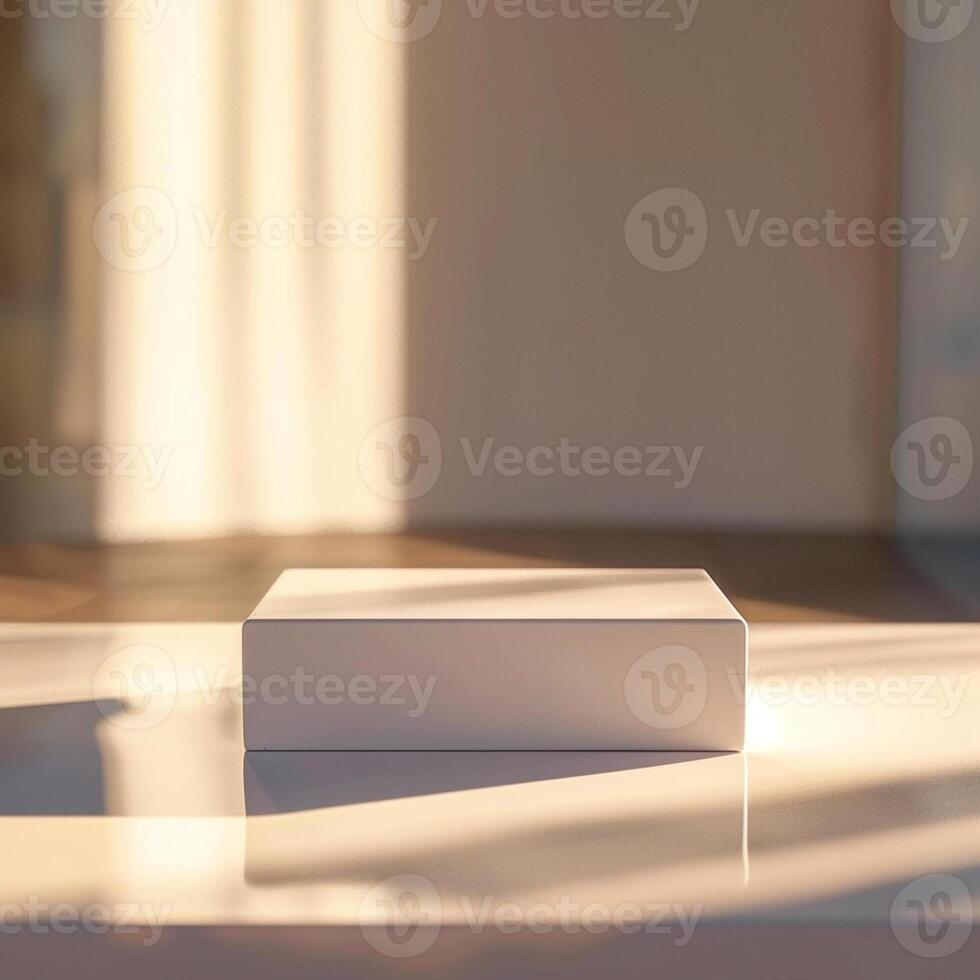 White box mockup on table with sunlight on it photo