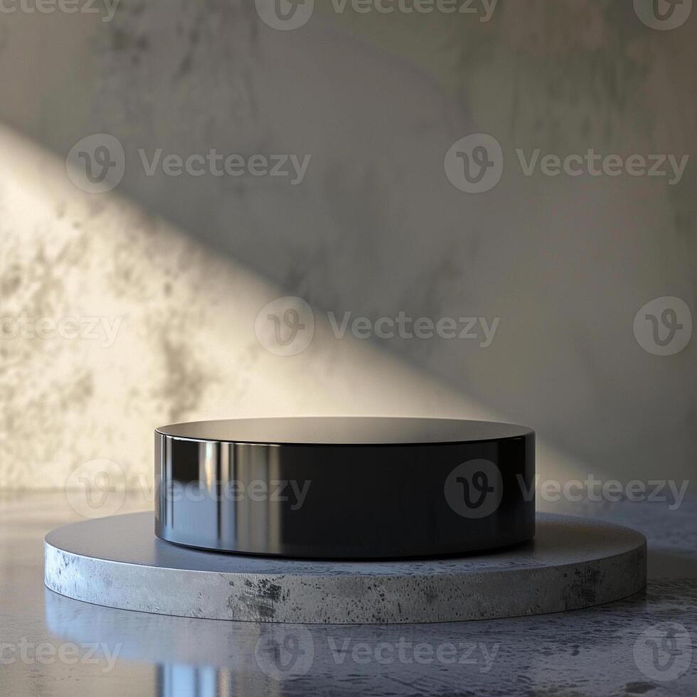A black round object on a concrete surface photo
