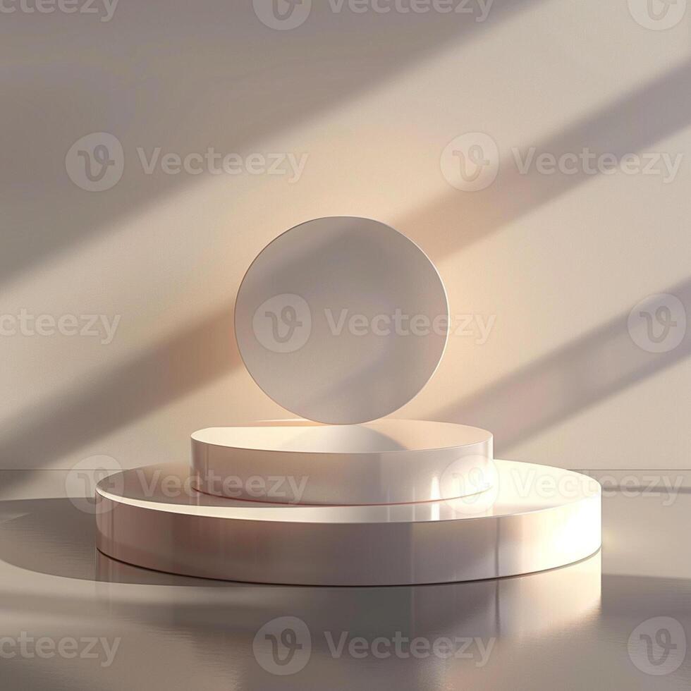 White round pedestal with a round mirror on top photo