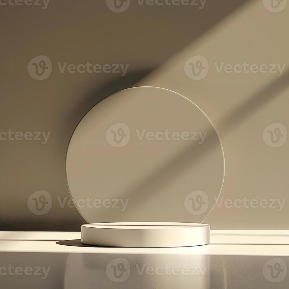 A white round table with a light shining on it photo