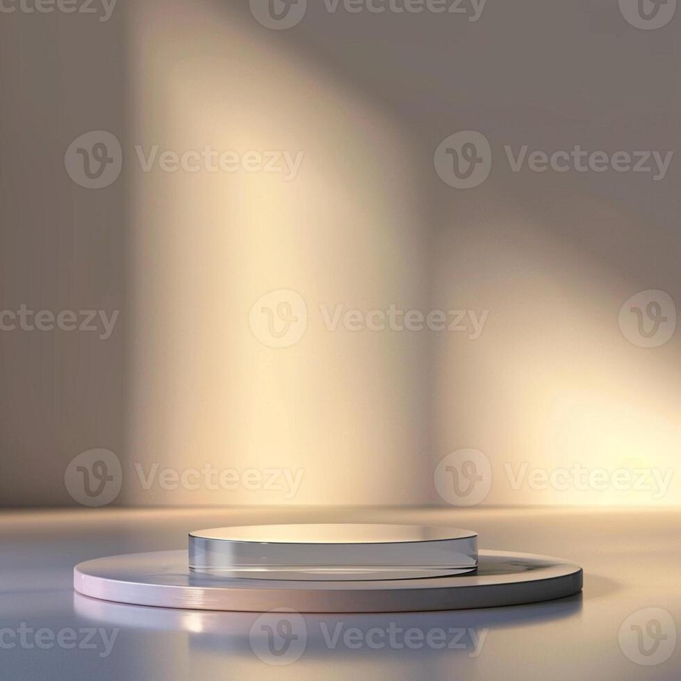 A white table with a glass object on it photo