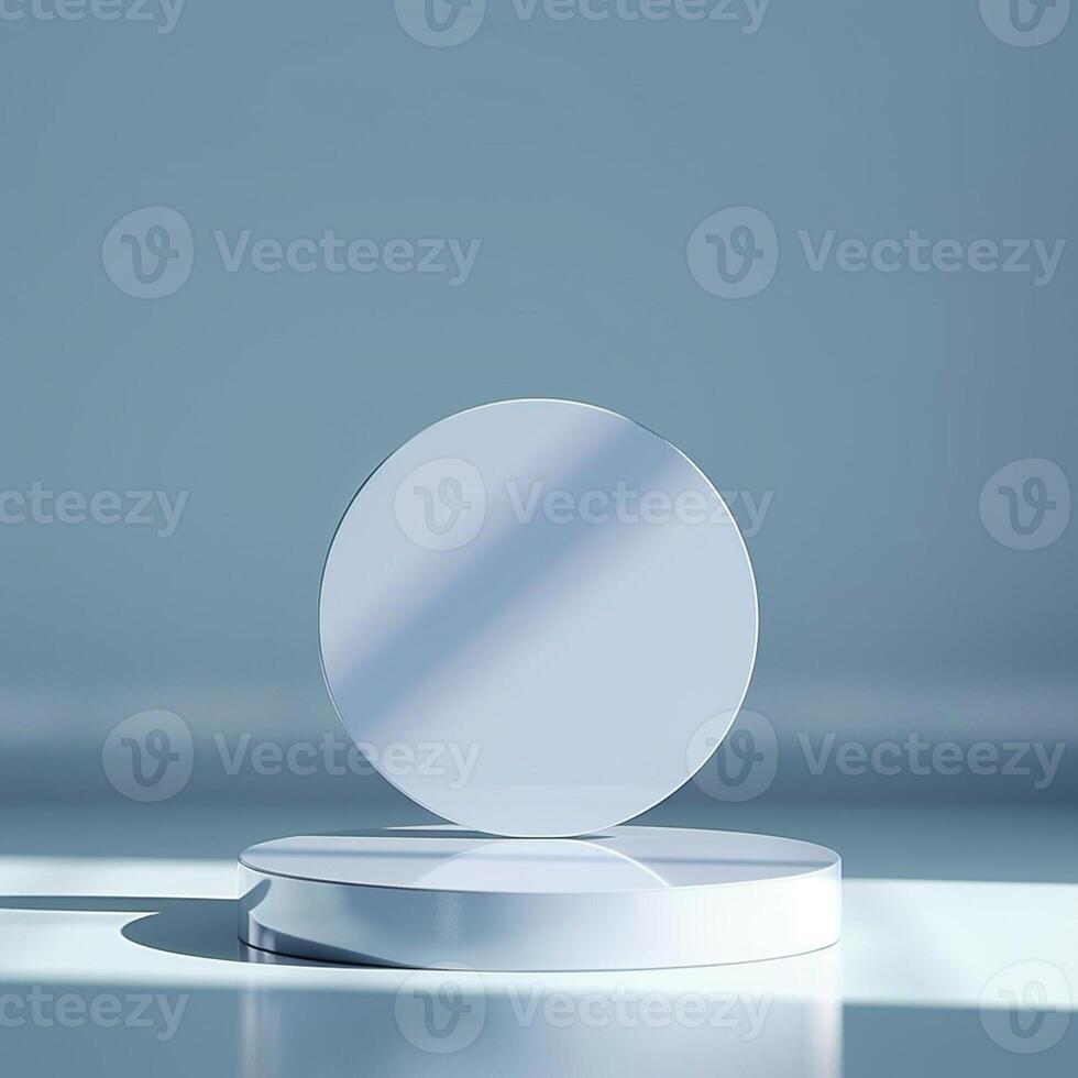 A white round object on a table with a blue background photo