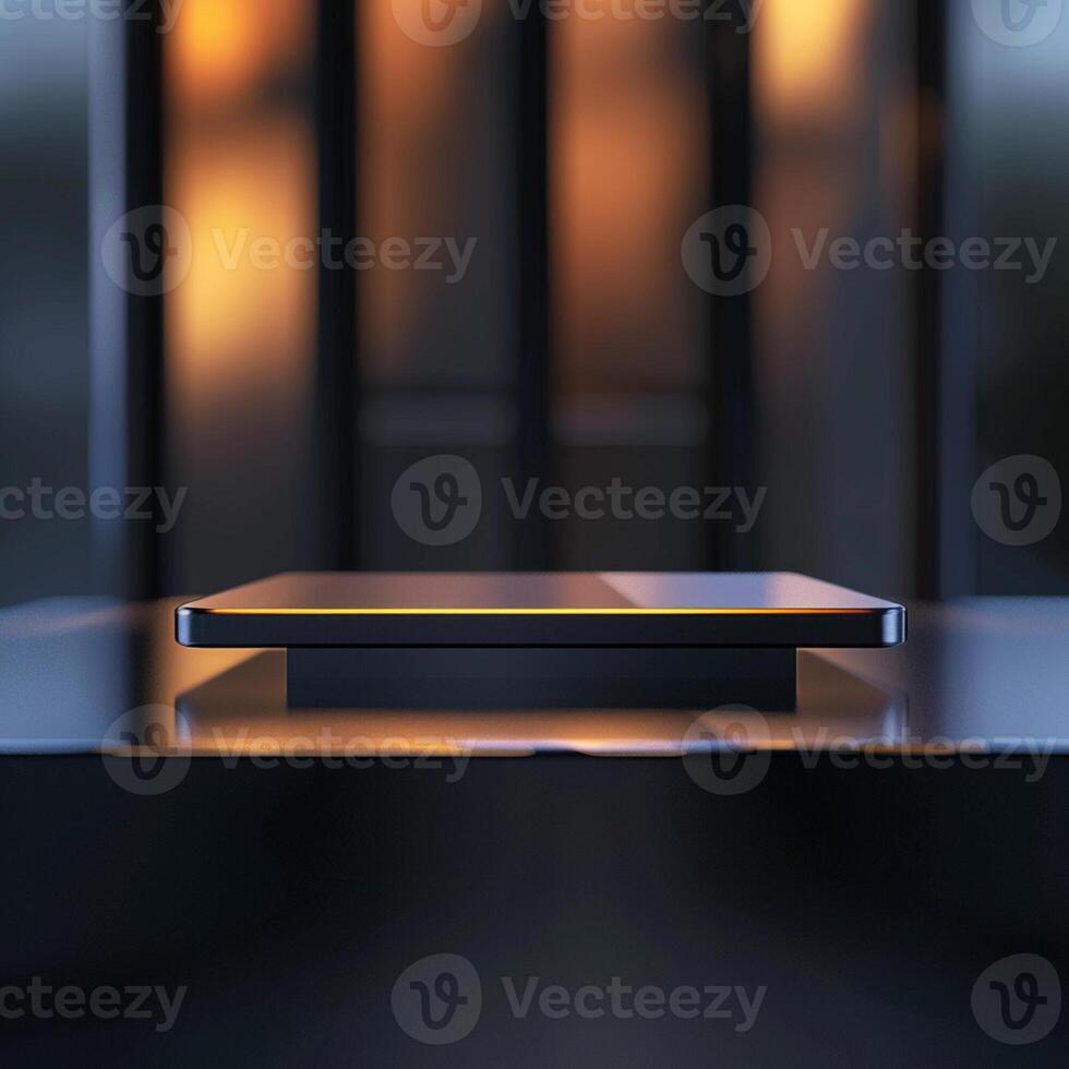 A table with a glass top and a light on it photo
