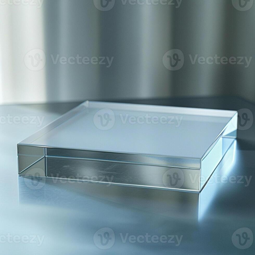 A clear glass box sitting on a table photo