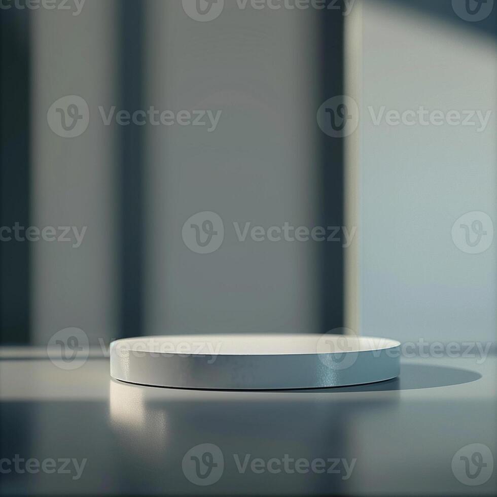 A white round table on a table in front of a window photo