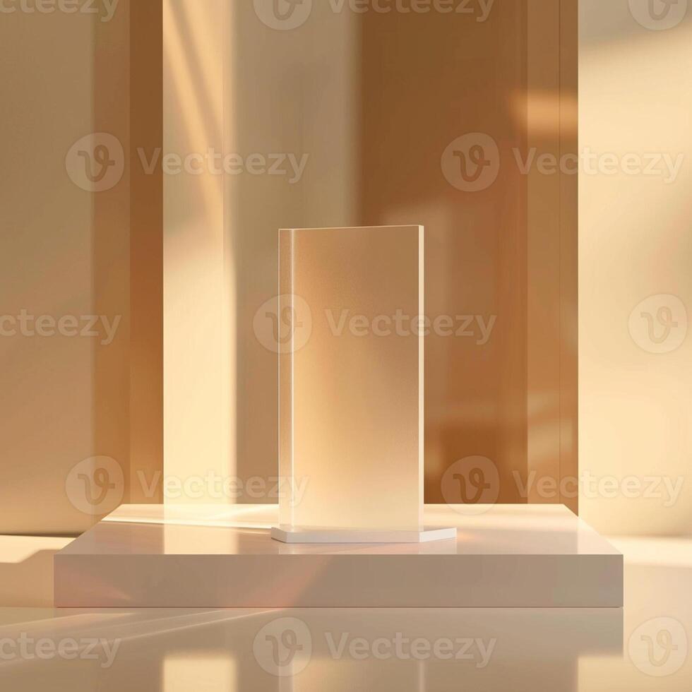 A white square on a table in front of a window photo