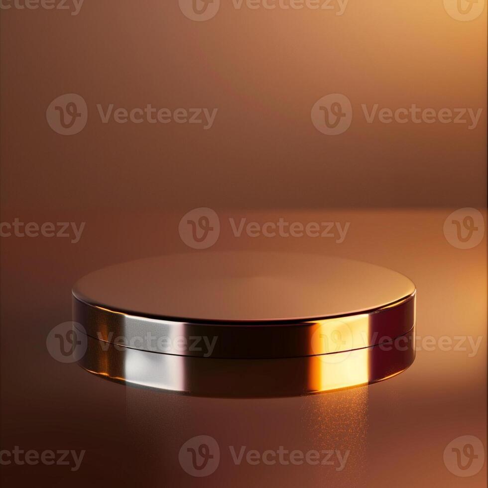 A round metal object on a table with a light photo