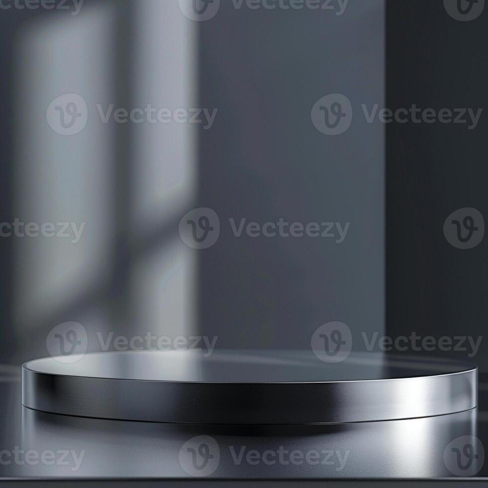A round metal table on a table in front of a window photo