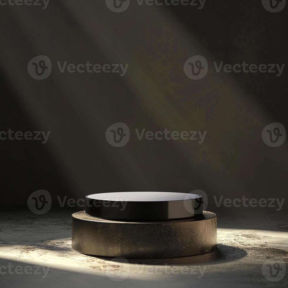 An empty round table with a light shining on it photo