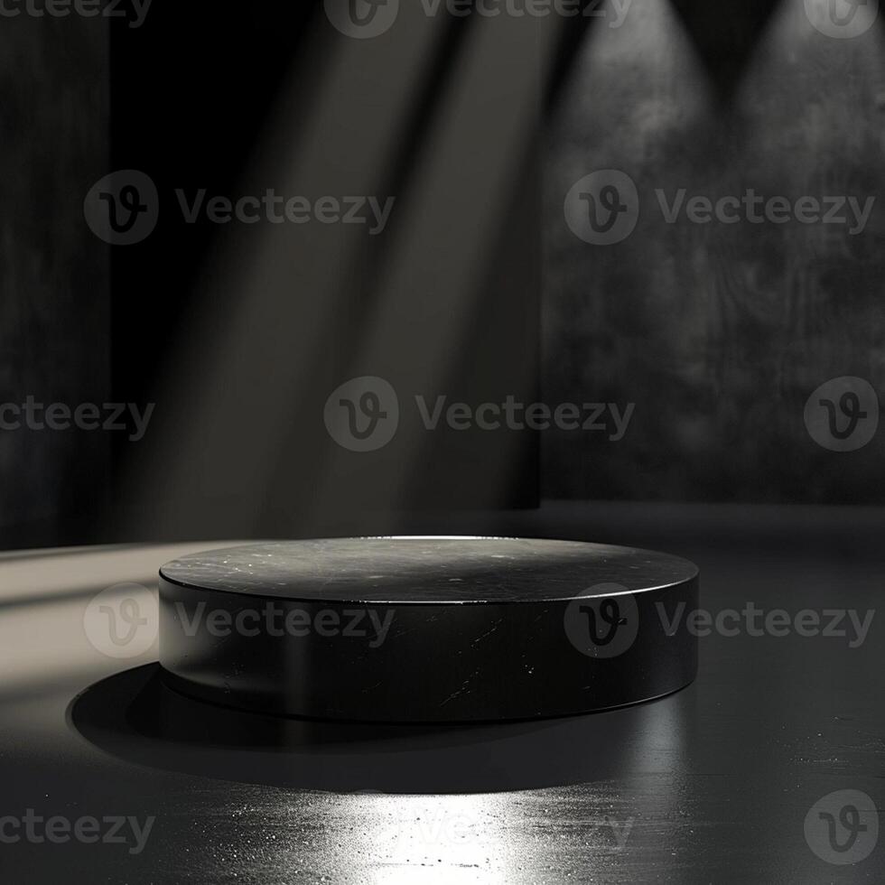 A black round table in a dark room photo