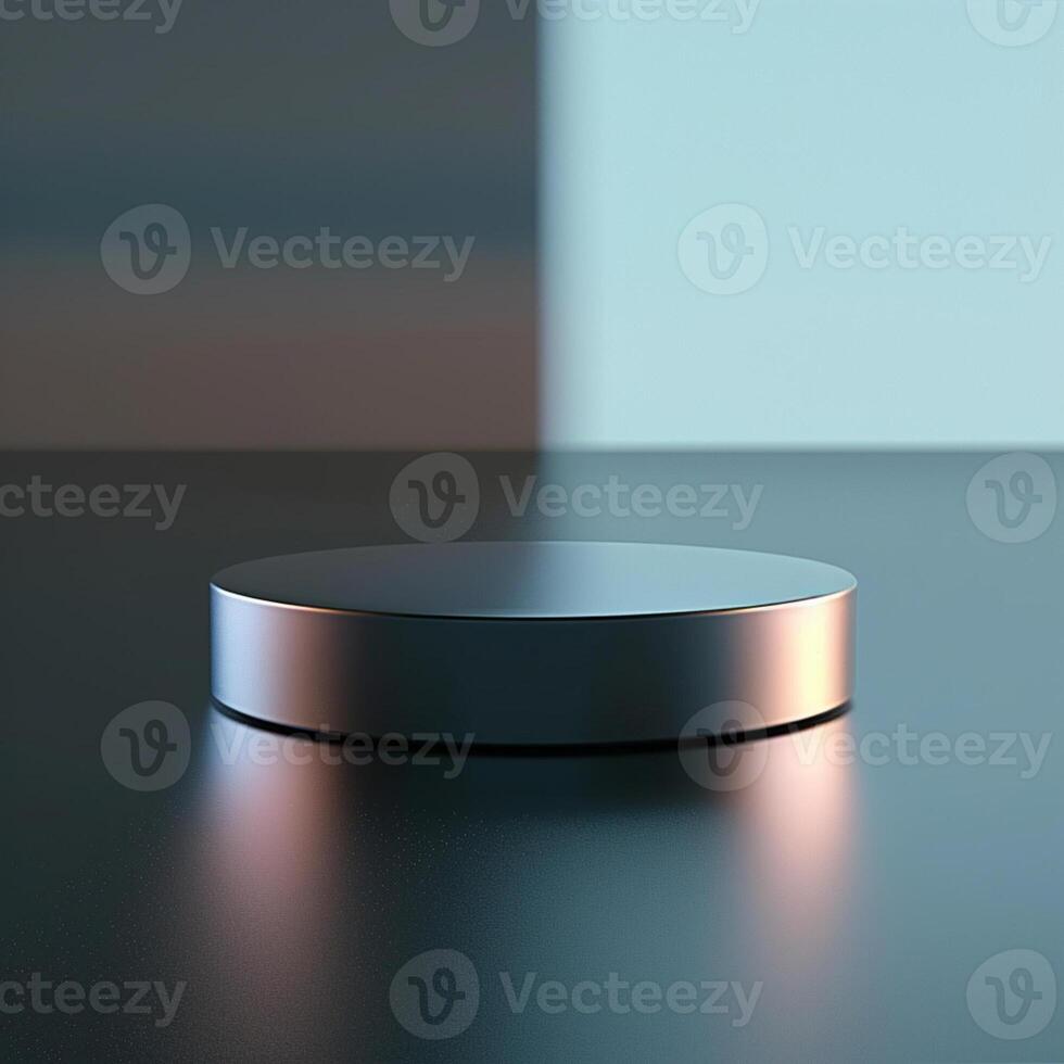 A round object on a table with a blue background photo