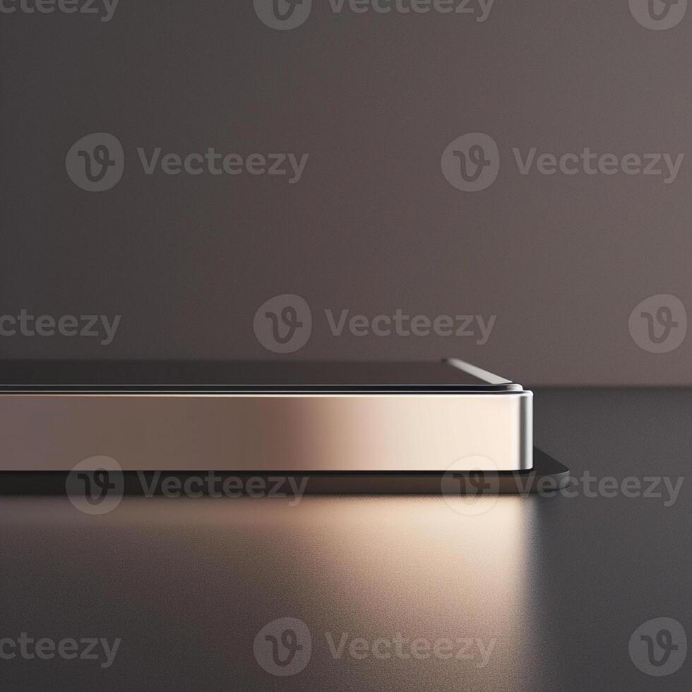 A silver and black smartphone on a table photo