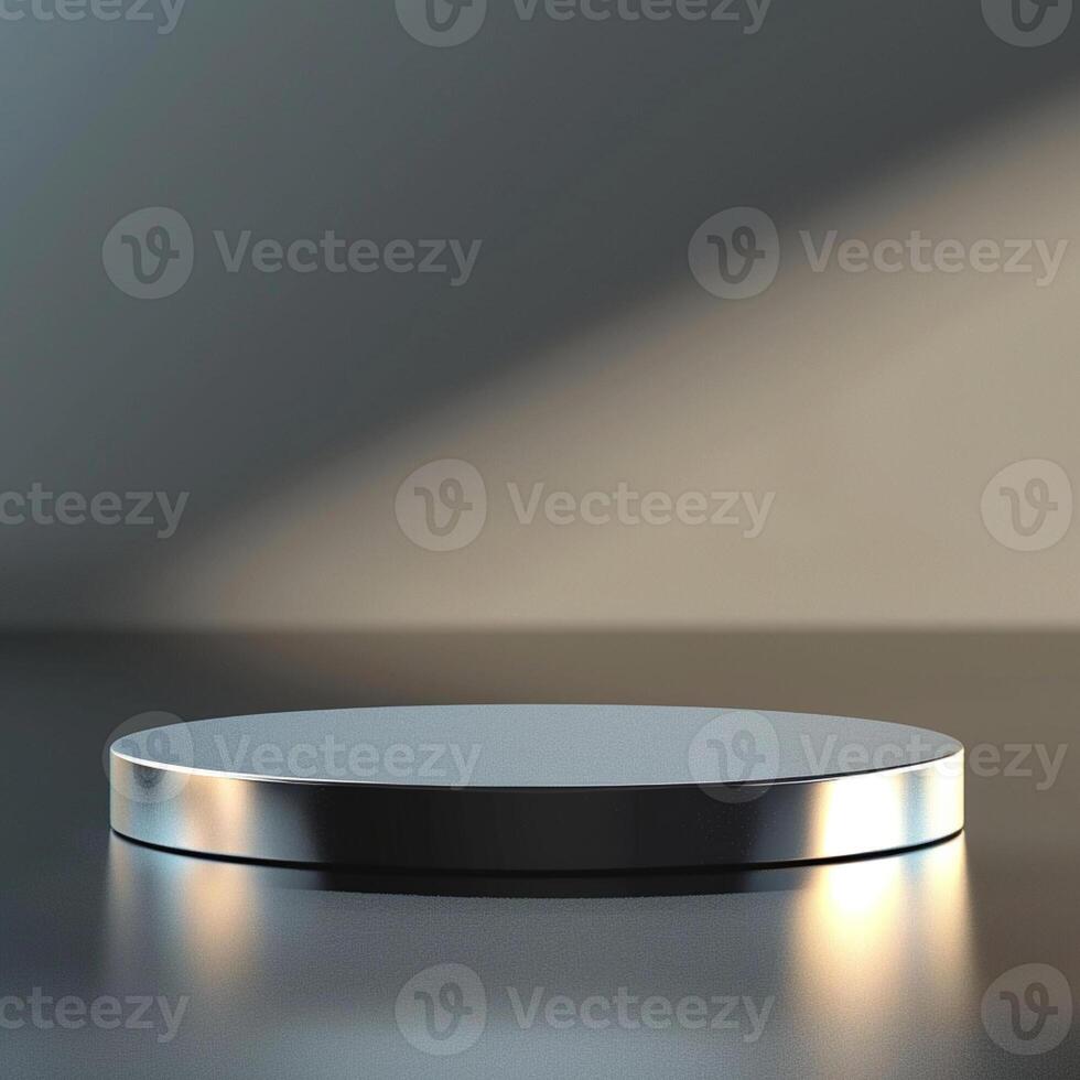 A round table with a silver top on a table photo
