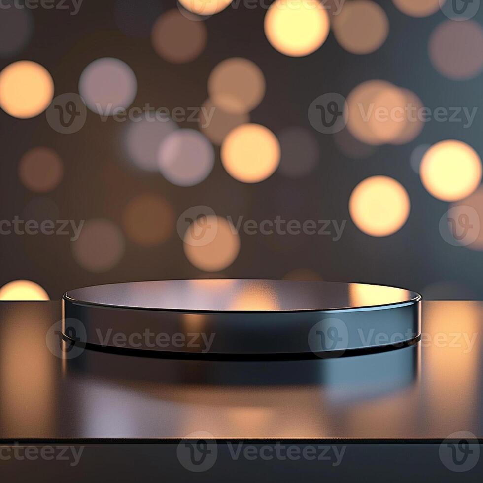 A black table with a shiny surface and a light background photo