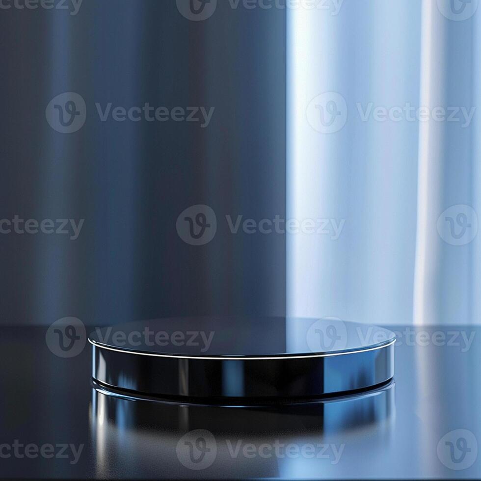 A black and white table with a round object on it photo